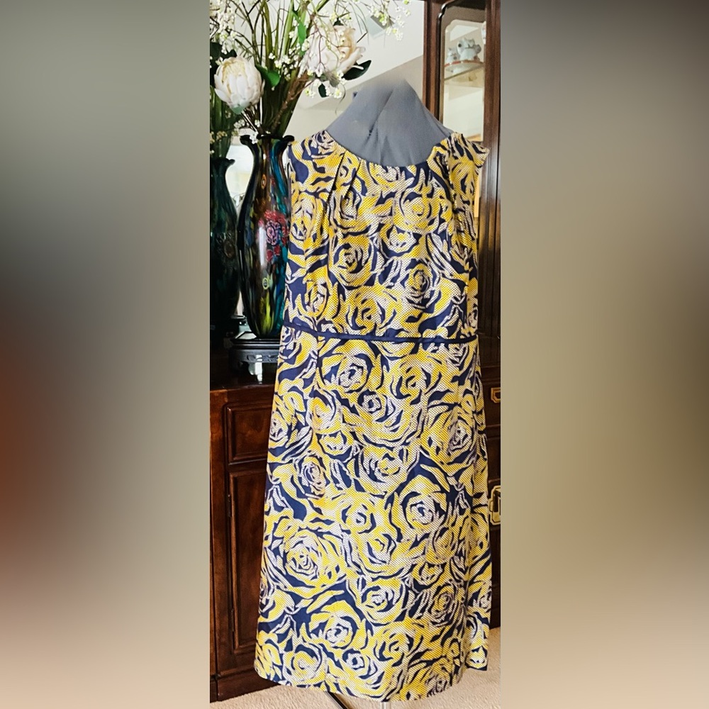 Floral Sheath Dress in Yellow and Navy NWOT